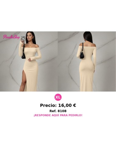Vestido elegante de hombros descubiertos para mujer - VESTIDO BEIGE LARGO MANGA LARGA