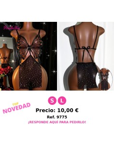 Vestido sexy semi-translúcido de encaje con mariposas bordadas