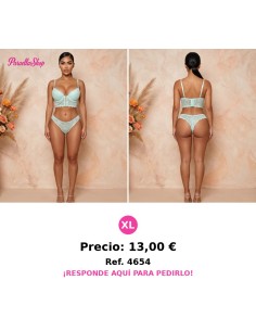 Conjunto de lencería bustier y tanga en encaje floral menta