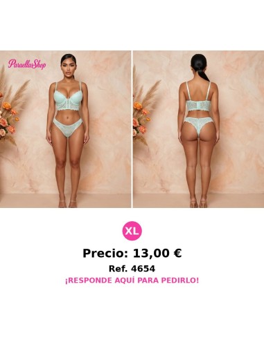 Conjunto de lencería bustier y tanga en encaje floral menta