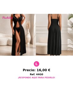 Camisón de mujer Midnight Petal Noir de encaje de color liso con cuello en V profundo