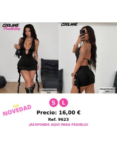 Vestido negro mini con escote halter y espalda descubierta,