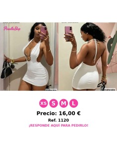Vestido corto blanco de mujer con escote en V profundo
