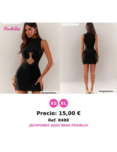 Vestido mini negro ajustado, elegante y sexy con pliegues