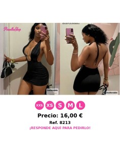 Vestido corto de mujer con cuello en V profundo, halter y decoración de cadena