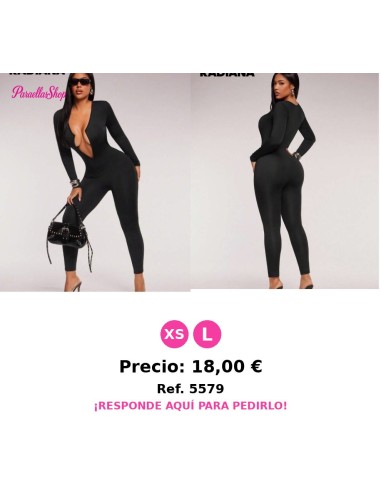 Mono ajustado sexy casual negro, mono de punto de alta elasticidad