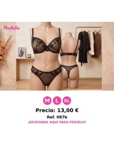 Set de Sujetador y Tanga con Transparencias y Detalles Florales