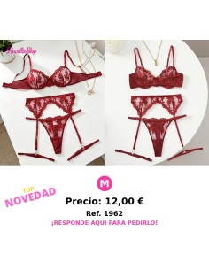 Conjunto de lencería sexy de malla bordada