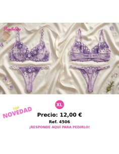 Conjunto de lenceria lila con bordado de flores