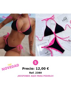 Bikini Negro de Mujer con Ribete Rosa Fluorescente