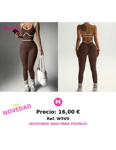 Mono deportivo marrón con ribetes blancos y espalda descubierta