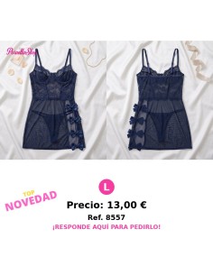 Babydoll azul marino de encaje con falda