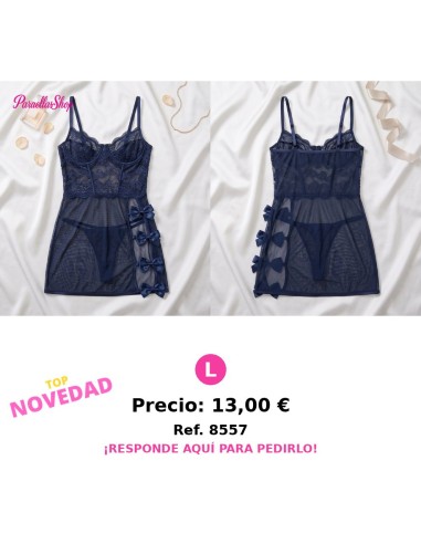 Babydoll azul marino de encaje con falda