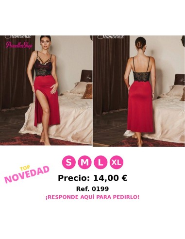 Camisón sexy de mujer con parches de encaje y abertura