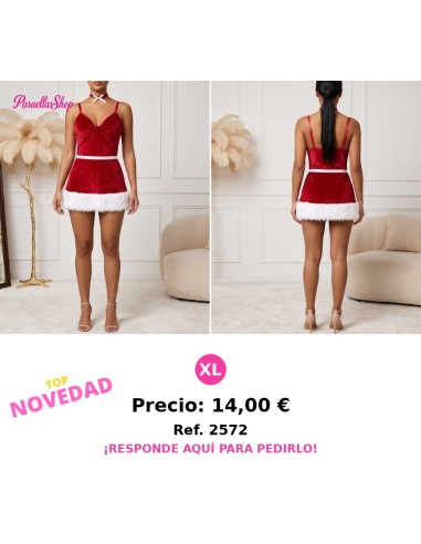Lencería de Navidad: Vestido de Tirantes Rojo con Cinta Blanca y Choker