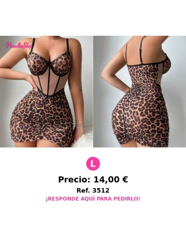 Camisón con estampado de leopardo y volantes y tanga
