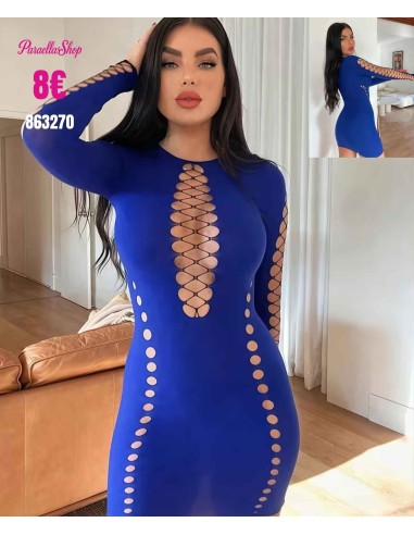 Vestido de malla azul manga larga