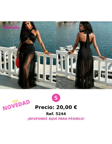 Vestido de mujer con cuello extra largo, malla y espalda