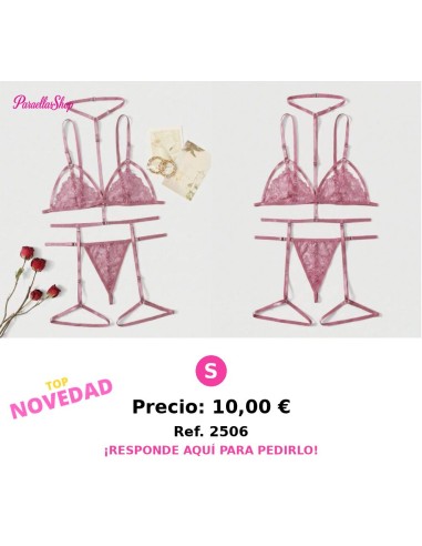Conjunto de lencería sexy con encaje floral y diseño calado