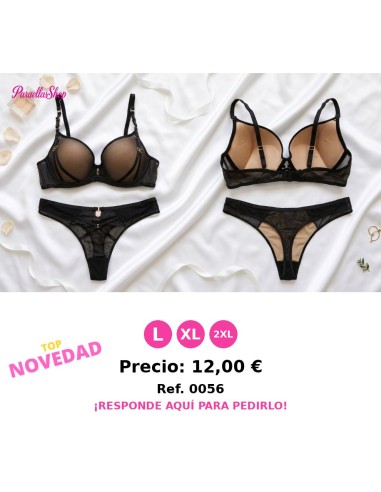 Sujetador Moldeado y Tanga con Efecto Transparencia y Detalles Dorados