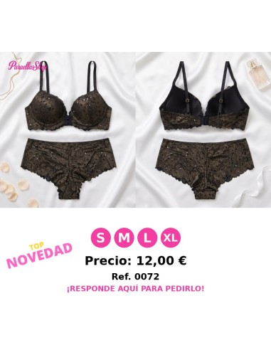Conjunto de Lencería de Encaje Negro Estilo Bustier