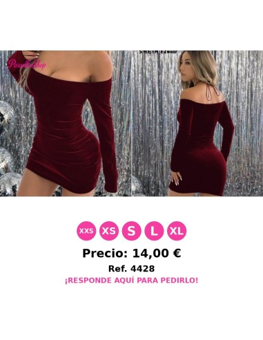 Vestido burdeos de terciopelo con escote descubierto de los hombros