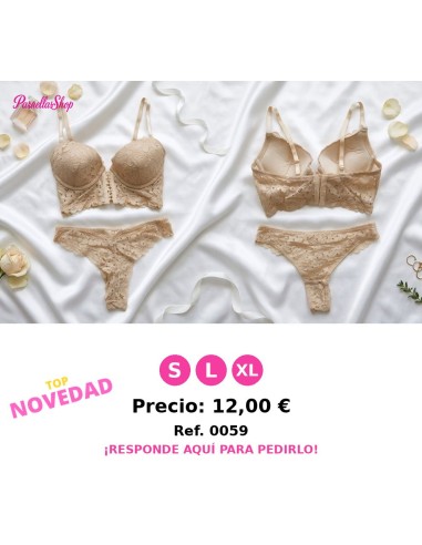 Conjunto de Lencería de Encaje Floral Color Nude Estilo Bustier